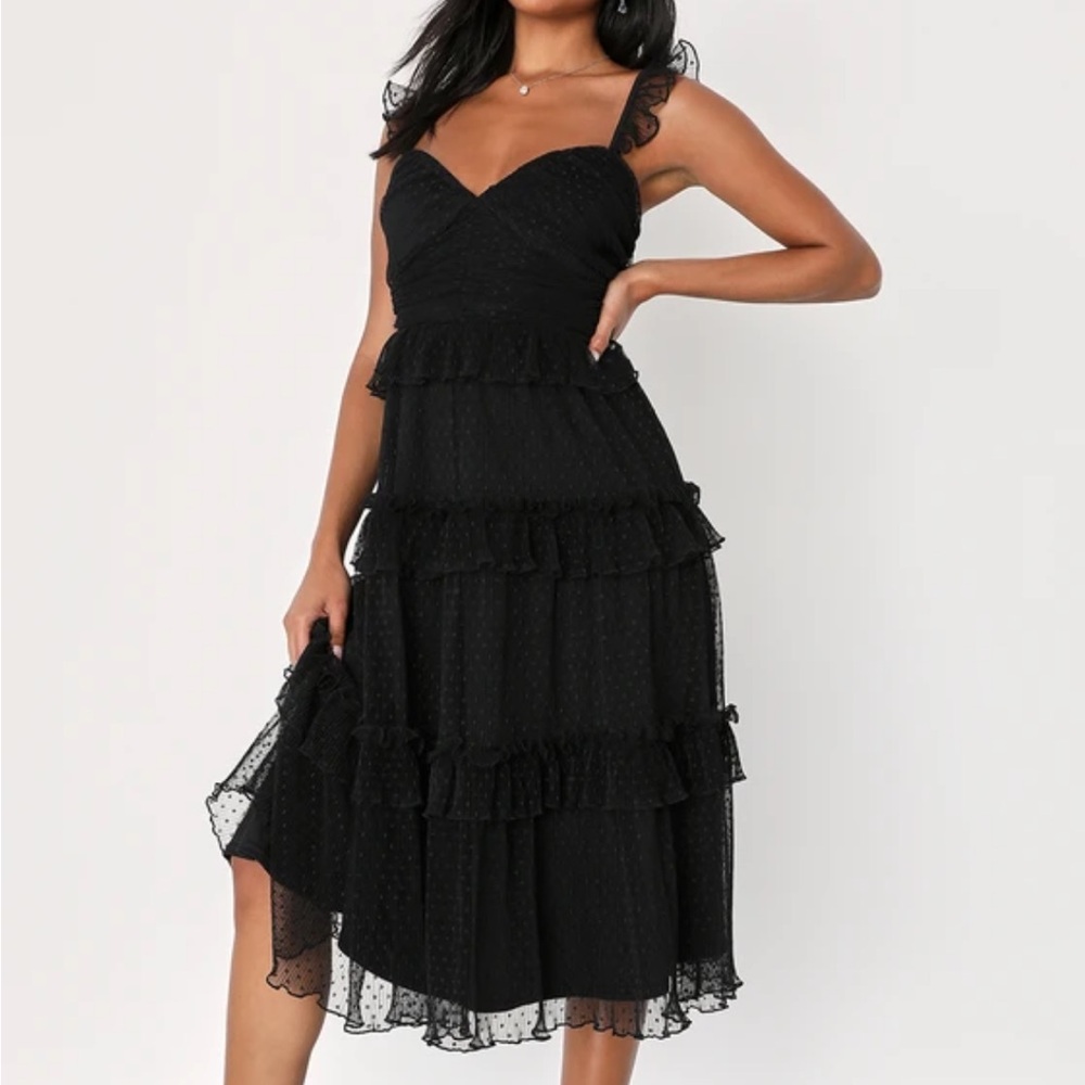 Lulu's Black Ruffled Tiered Midi Dress